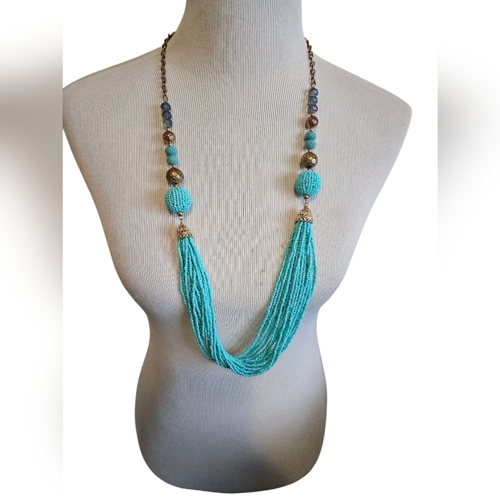 Jules Smith Aqua Beaded Necklace with Gold Accents